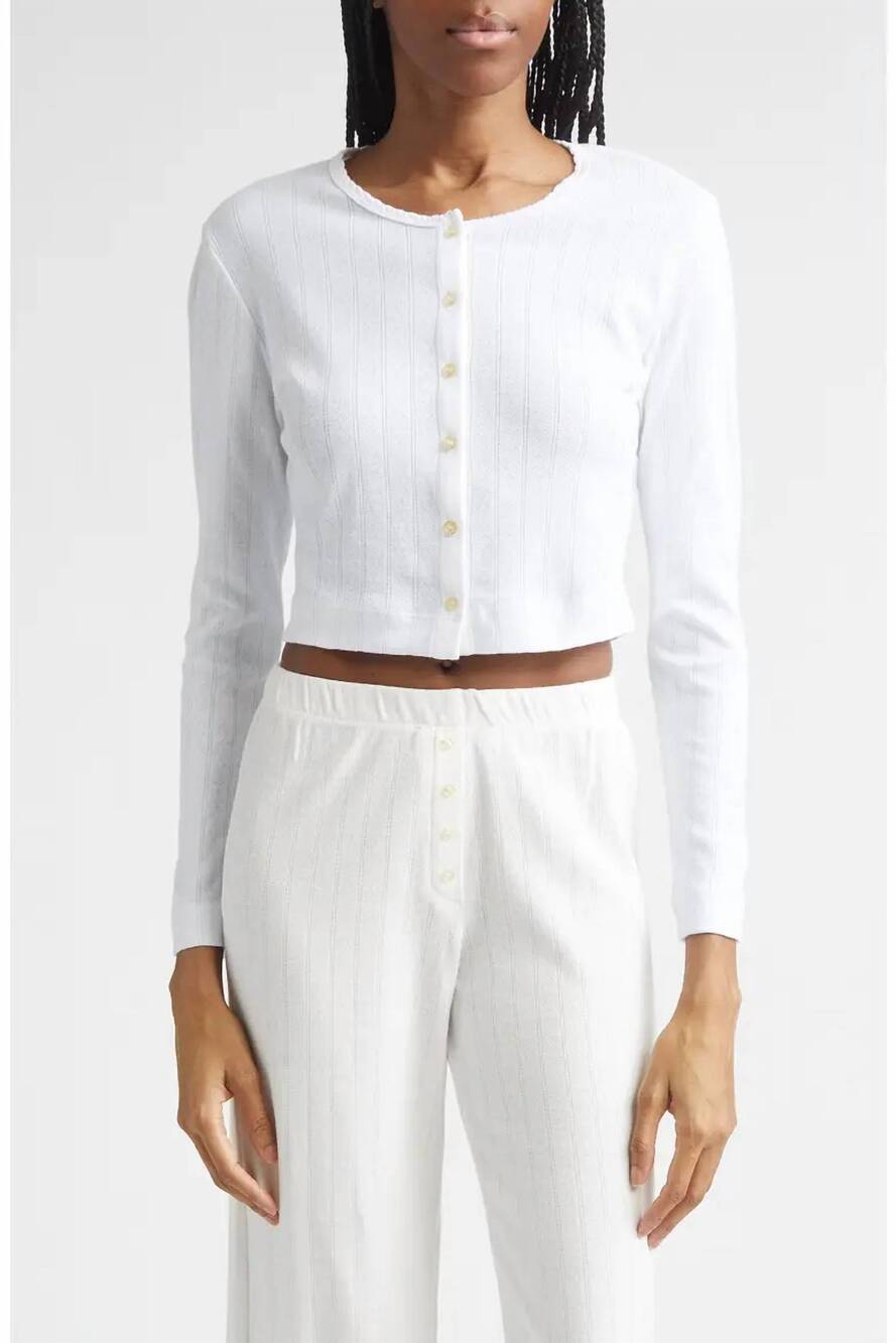 NEW LESET pointelle cropped cardigan in white